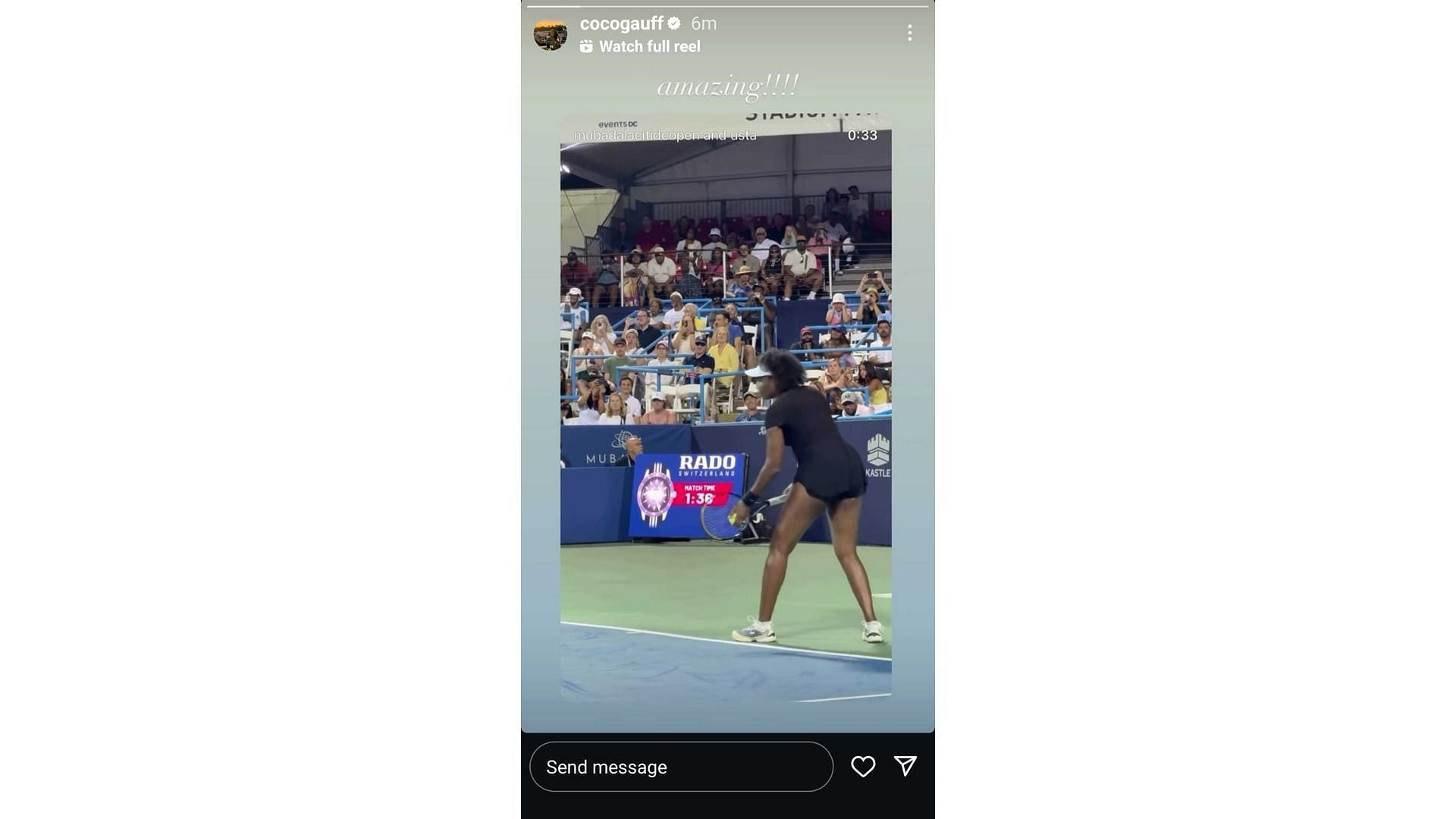Screenshot of Gauff's Instagram story (Image via: @cocogauff)